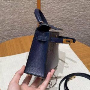 Hermes Kelly Mini 2 19CM Bag Handmade In Chèvre Calfskin Leather Gold Hardware 73 Blue Saphir - Image 16