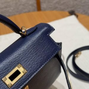 Hermes Kelly Mini 2 19CM Bag Handmade In Chèvre Calfskin Leather Gold Hardware 73 Blue Saphir - Image 15