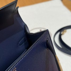 Hermes Kelly Mini 2 19CM Bag Handmade In Chèvre Calfskin Leather Gold Hardware 73 Blue Saphir - Image 14
