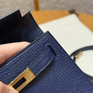 Hermes Kelly Mini 2 19CM Bag Handmade In Chèvre Calfskin Leather Gold Hardware 73 Blue Saphir - Image 13