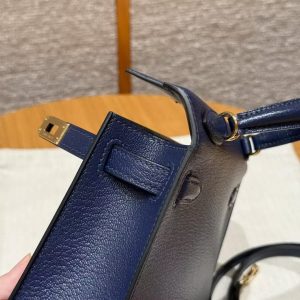 Hermes Kelly Mini 2 19CM Bag Handmade In Chèvre Calfskin Leather Gold Hardware 73 Blue Saphir - Image 12