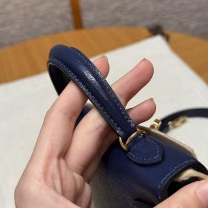 Hermes Kelly Mini 2 19CM Bag Handmade In Chèvre Calfskin Leather Gold Hardware 73 Blue Saphir - Image 11