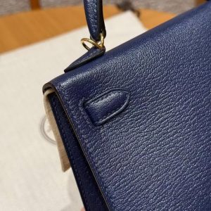 Hermes Kelly Mini 2 19CM Bag Handmade In Chèvre Calfskin Leather Gold Hardware 73 Blue Saphir - Image 10