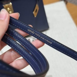 Hermes Kelly Mini 2 19CM Bag Handmade In Chèvre Calfskin Leather Gold Hardware 73 Blue Saphir - Image 7