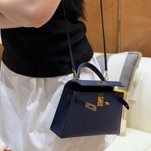 Hermes Kelly Mini 2 19CM Bag Handmade In Chèvre Calfskin Leather Gold Hardware 73 Blue Saphir - Image 4