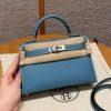 Hermes Kelly Mini 2 19CM Bag Handmade In Epsom Calfskin Leather Silver Hardware 75 Blue Jean