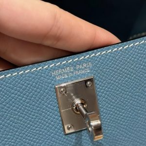 Hermes Kelly Mini 2 19CM Bag Handmade In Epsom Calfskin Leather Silver Hardware 75 Blue Jean - Image 7