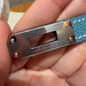 Hermes Kelly Mini 2 19CM Bag Handmade In Epsom Calfskin Leather Silver Hardware 75 Blue Jean - Image 6