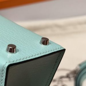 Hermes Kelly Mini 2 19CM Bag Handmade In Chèvre Calfskin Leather Silver Hardware 79 Aqua - Image 16