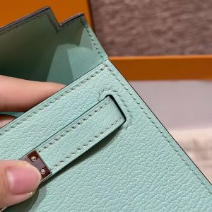 Hermes Kelly Mini 2 19CM Bag Handmade In Chèvre Calfskin Leather Silver Hardware 79 Aqua - Image 11