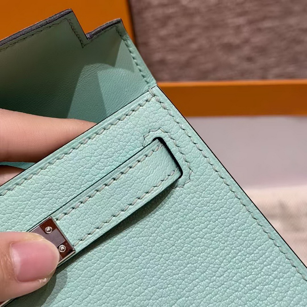 Hermes Kelly Mini 2 19CM Bag Handmade In Chèvre Calfskin Leather Silver Hardware 79 Aqua - Image 11