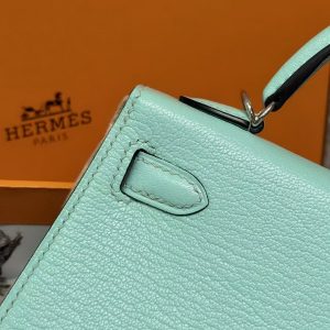 Hermes Kelly Mini 2 19CM Bag Handmade In Chèvre Calfskin Leather Silver Hardware 79 Aqua - Image 10