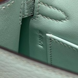 Hermes Kelly Mini 2 19CM Bag Handmade In Chèvre Calfskin Leather Silver Hardware 79 Aqua - Image 8