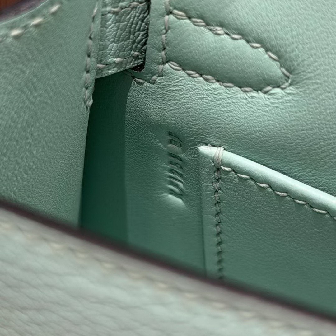 Hermes Kelly Mini 2 19CM Bag Handmade In Chèvre Calfskin Leather Silver Hardware 79 Aqua - Image 8