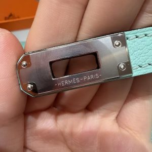 Hermes Kelly Mini 2 19CM Bag Handmade In Chèvre Calfskin Leather Silver Hardware 79 Aqua - Image 6