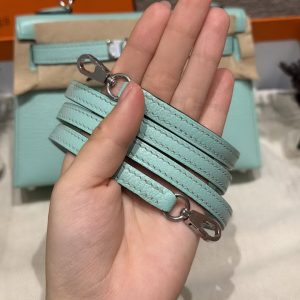 Hermes Kelly Mini 2 19CM Bag Handmade In Chèvre Calfskin Leather Silver Hardware 79 Aqua - Image 5