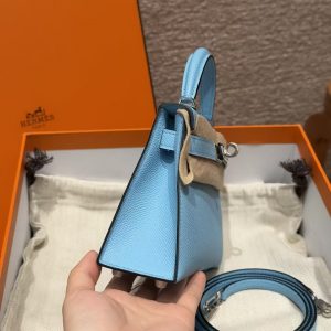 Hermes Kelly Mini 2 19CM Bag Handmade In Epsom Calfskin Leather Silver Hardware 7N Celeste - Image 19