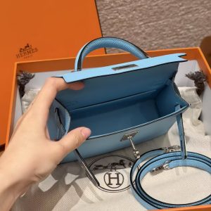 Hermes Kelly Mini 2 19CM Bag Handmade In Epsom Calfskin Leather Silver Hardware 7N Celeste - Image 14
