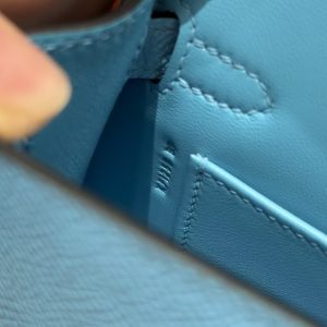 Hermes Kelly Mini 2 19CM Bag Handmade In Epsom Calfskin Leather Silver Hardware 7N Celeste - Image 10