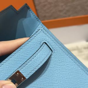 Hermes Kelly Mini 2 19CM Bag Handmade In Epsom Calfskin Leather Silver Hardware 7N Celeste - Image 9