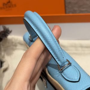 Hermes Kelly Mini 2 19CM Bag Handmade In Epsom Calfskin Leather Silver Hardware 7N Celeste - Image 7