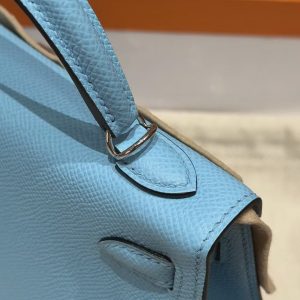Hermes Kelly Mini 2 19CM Bag Handmade In Epsom Calfskin Leather Silver Hardware 7N Celeste - Image 6