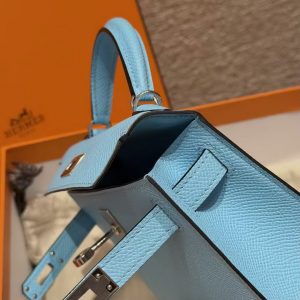 Hermes Kelly Mini 2 19CM Bag Handmade In Epsom Calfskin Leather Silver Hardware 7N Celeste - Image 5