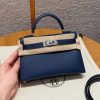 Hermes Kelly Mini 2 19CM Bag Handmade In Epsom Calfskin Leather Silver Hardware 7U Blue Navy
