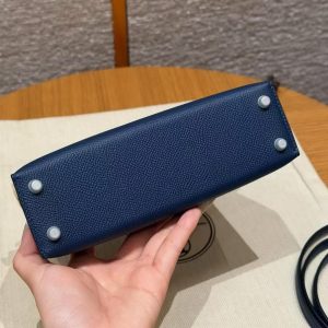 Hermes Kelly Mini 2 19CM Bag Handmade In Epsom Calfskin Leather Silver Hardware 7U Blue Navy - Image 18