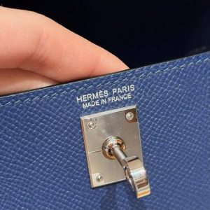 Hermes Kelly Mini 2 19CM Bag Handmade In Epsom Calfskin Leather Silver Hardware 7U Blue Navy - Image 16
