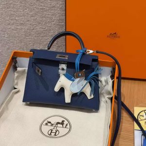 Hermes Kelly Mini 2 19CM Bag Handmade In Epsom Calfskin Leather Silver Hardware 7U Blue Navy - Image 14