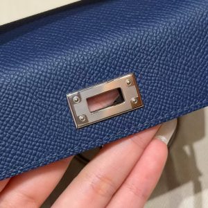 Hermes Kelly Mini 2 19CM Bag Handmade In Epsom Calfskin Leather Silver Hardware 7U Blue Navy - Image 10