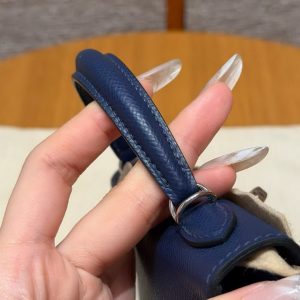 Hermes Kelly Mini 2 19CM Bag Handmade In Epsom Calfskin Leather Silver Hardware 7U Blue Navy - Image 9