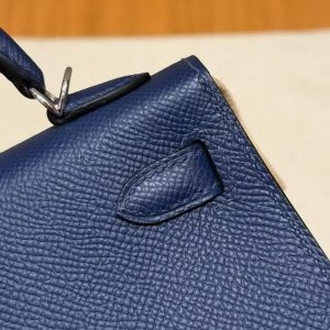 Hermes Kelly Mini 2 19CM Bag Handmade In Epsom Calfskin Leather Silver Hardware 7U Blue Navy - Image 8