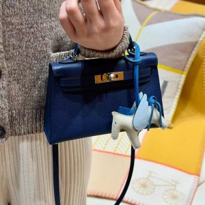 Hermes Kelly Mini 2 19CM Bag Handmade In Epsom Calfskin Leather Silver Hardware 7U Blue Navy - Image 5