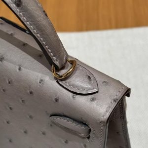 Hermes Kelly Mini 2 19CM Bag Handmade In KK Ostrich Leather from South Africa Gold Hardware 81 Gris Tourerlle - Image 8