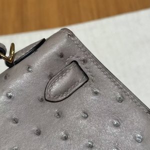 Hermes Kelly Mini 2 19CM Bag Handmade In KK Ostrich Leather from South Africa Gold Hardware 81 Gris Tourerlle - Image 7
