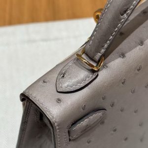 Hermes Kelly Mini 2 19CM Bag Handmade In KK Ostrich Leather from South Africa Gold Hardware 81 Gris Tourerlle - Image 6