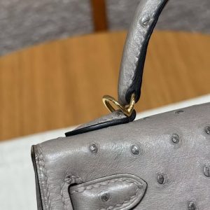 Hermes Kelly Mini 2 19CM Bag Handmade In KK Ostrich Leather from South Africa Gold Hardware 81 Gris Tourerlle - Image 5