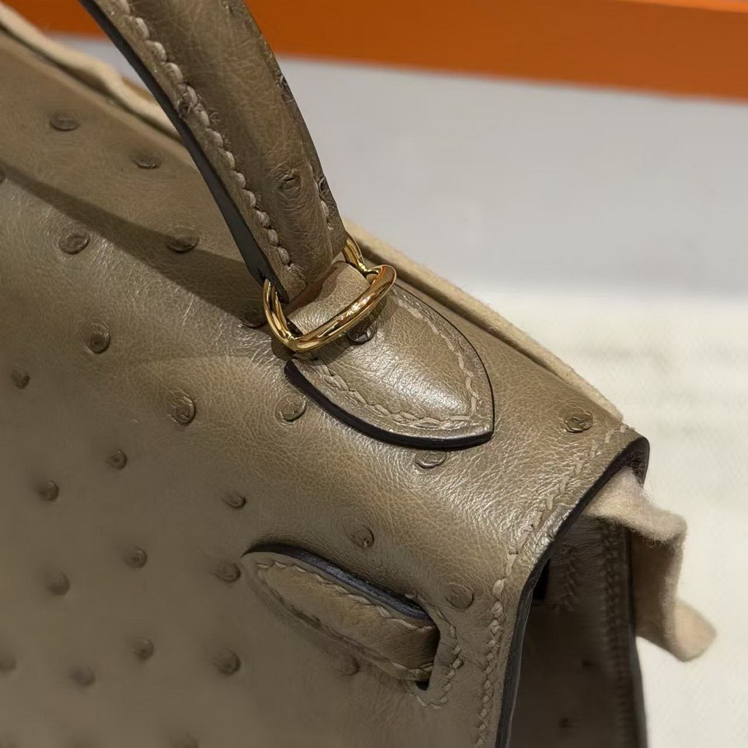 Hermes Kelly Mini 2 19CM Bag Handmade In KK Ostrich Leather from South Africa Gold Hardware 81 Gris Tourterlle - Image 10