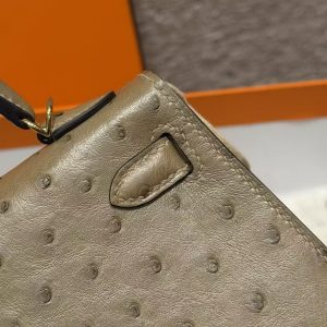 Hermes Kelly Mini 2 19CM Bag Handmade In KK Ostrich Leather from South Africa Gold Hardware 81 Gris Tourterlle - Image 9