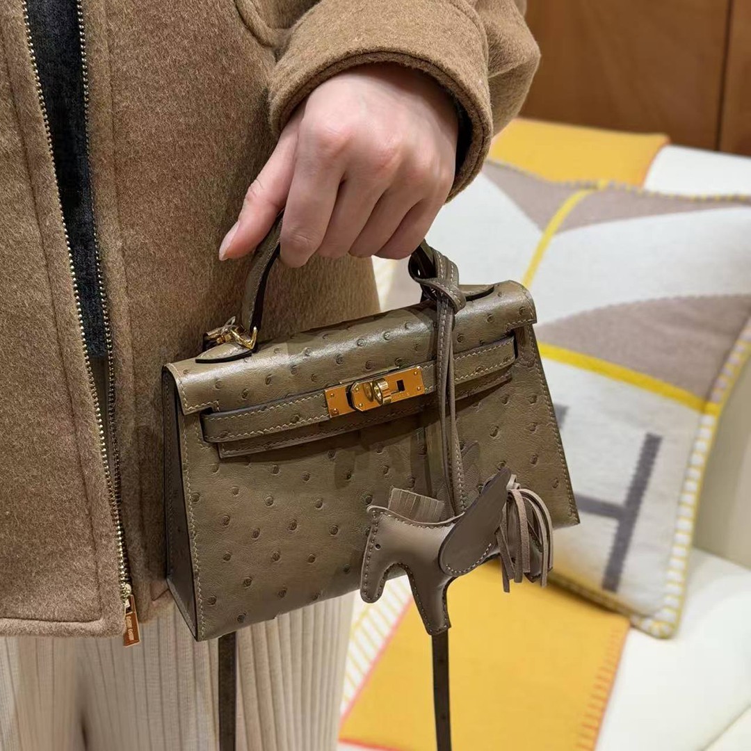 Hermes Kelly Mini 2 19CM Bag Handmade In KK Ostrich Leather from South Africa Gold Hardware 81 Gris Tourterlle - Image 4