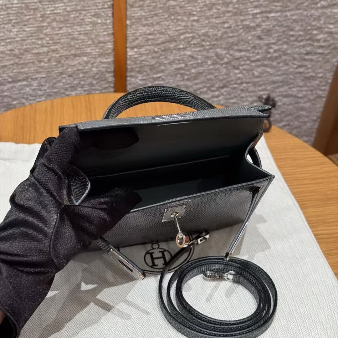 Hermes Kelly Mini 2 19CM Bag Handmade In Lizard Leather from South Africa Silver Hardware 85 Ardoise - Image 22