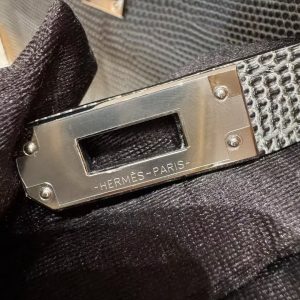 Hermes Kelly Mini 2 19CM Bag Handmade In Lizard Leather from South Africa Silver Hardware 85 Ardoise - Image 20