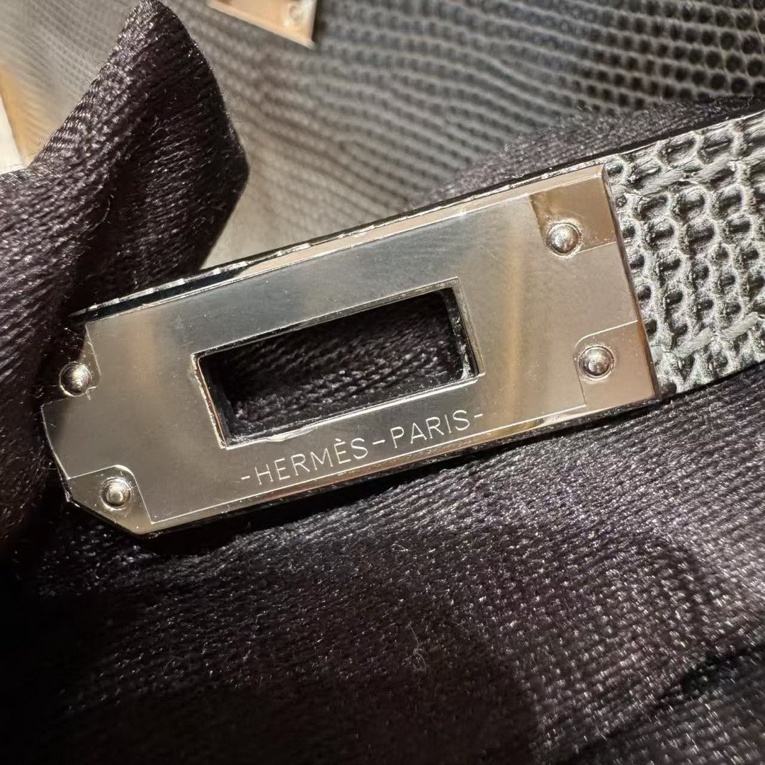 Hermes Kelly Mini 2 19CM Bag Handmade In Lizard Leather from South Africa Silver Hardware 85 Ardoise - Image 20