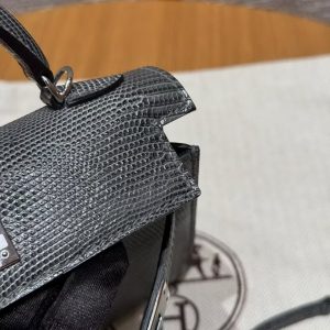 Hermes Kelly Mini 2 19CM Bag Handmade In Lizard Leather from South Africa Silver Hardware 85 Ardoise - Image 16