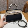 Hermes Kelly Mini 2 19CM Bag Handmade In Epsom Calfskin Leather Silver Hardware 89 Noir 10 Craie
