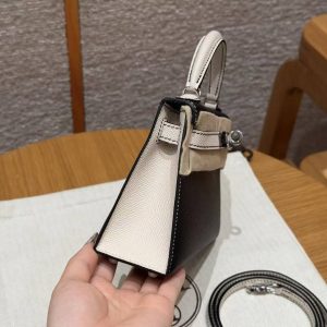 Hermes Kelly Mini 2 19CM Bag Handmade In Epsom Calfskin Leather Silver Hardware 89 Noir 10 Craie - Image 20
