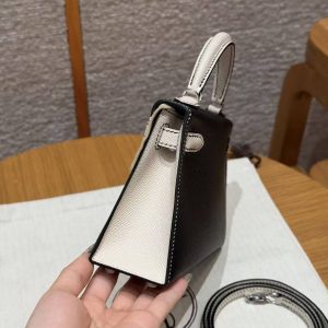 Hermes Kelly Mini 2 19CM Bag Handmade In Epsom Calfskin Leather Silver Hardware 89 Noir 10 Craie - Image 19