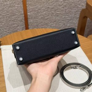 Hermes Kelly Mini 2 19CM Bag Handmade In Epsom Calfskin Leather Silver Hardware 89 Noir 10 Craie - Image 18